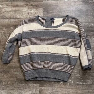 Splendid Merino Wool Cashmere Blend Striped Dolman Sweater Grey Cream M